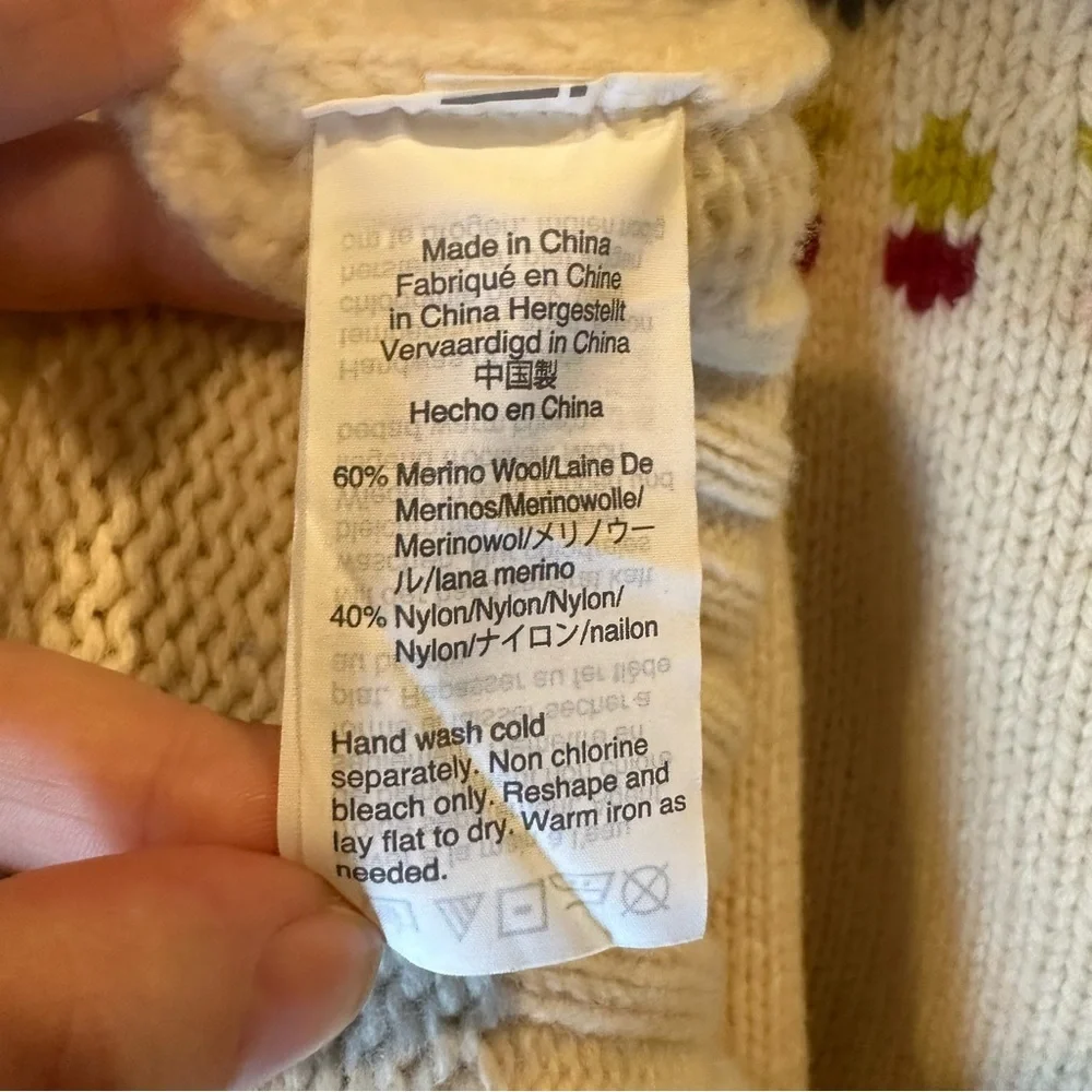 J. Crew Cream Fair Isle Crewneck Sweater with Red, Navy & Chartreuse Yoke